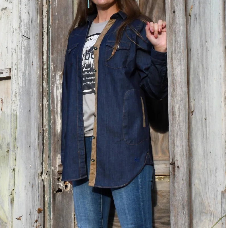 Distressed Denim Top for a Trendy and Edgy Look Shaley Shirt Jacket In Dark Denim