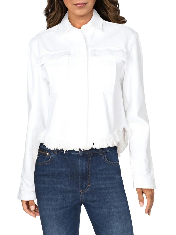 Women's bomber jackets with floral embroidery for a feminine and unique design Shannan Womens Frayed Jean Denim Jacket Women's bomber jackets with floral embroidery for a feminine and unique design Shannan Womens Frayed Jean Denim Jacket