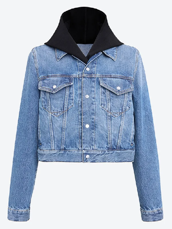 Patchwork Denim Top with a Unique and Artistic Appeal Stone denim hooded jacket