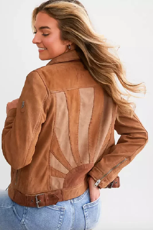 Women's leather leather capes with a fur collar Sunny Leather Jacket