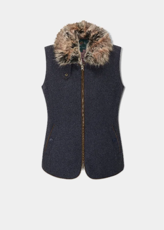 Plus Size Women's Quilted Puffer Waistcoat in Navy for Warmth and Fashion in Winter Surrey Ladies Tweed Gilet In Blue