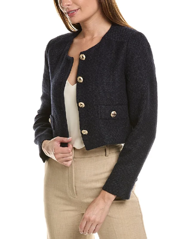 Plus Size Women's Double - Breasted Wool Blazers for Winter Office Wear T Tahari Collarless Topper Plus Size Women's Double - Breasted Wool Blazers for Winter Office Wear T Tahari Collarless Topper