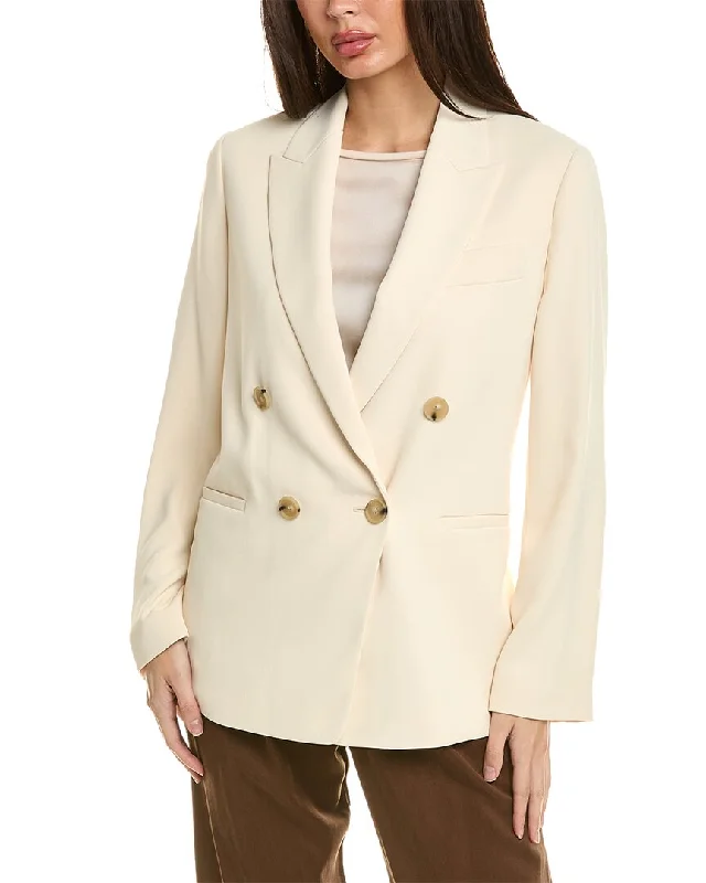 Oversized Women's Checkered Blazers in Black and White for a Trendy Style Vince Crepe Double-Breasted Blazer Oversized Women's Checkered Blazers in Black and White for a Trendy Style Vince Crepe Double-Breasted Blazer
