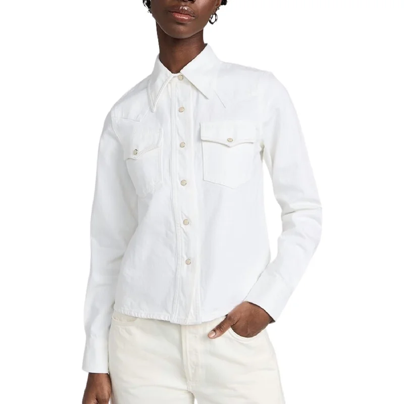 Button - Down Denim Top with a Classic Design Western Denim Shirt In White