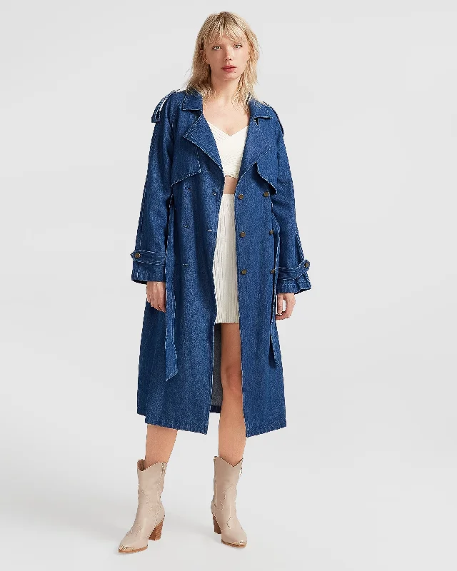 Patchwork Denim Top with a Unique and Artistic Appeal Wild Skies Denim Trench