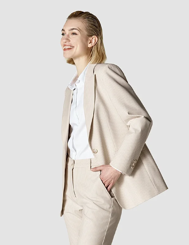 Single - Breasted Women's Linen Blend Blazers in Earth Tones for Casual Wear Essential Blazer Cream Latte Single - Breasted Women's Linen Blend Blazers in Earth Tones for Casual Wear Essential Blazer Cream Latte