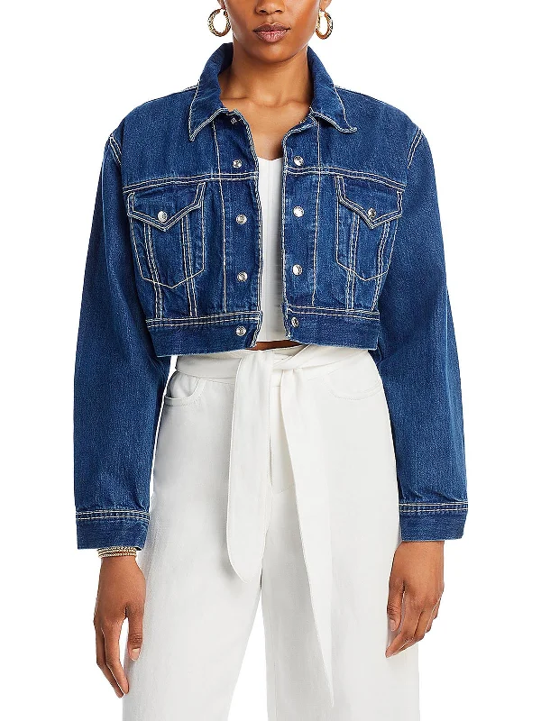 Denim Top with a Floral Print for a Feminine Touch Womens Crop Denim Trucker Jacket