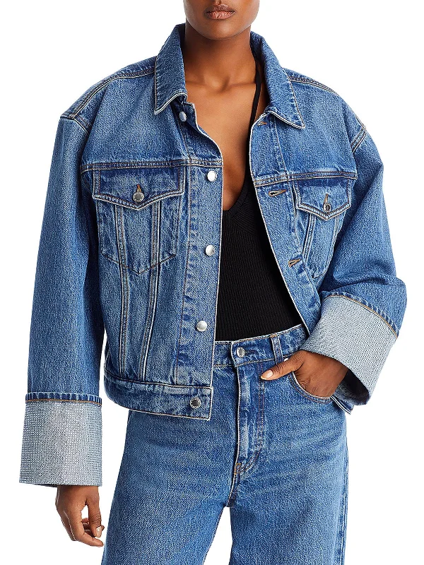 Denim Top with a Metallic Accent for a Shiny Look Womens Embellished Denim Trucker Jacket Denim Top with a Metallic Accent for a Shiny Look Womens Embellished Denim Trucker Jacket