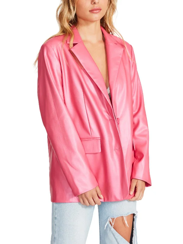 Double - Breasted Women's Polyester Blazers in Bright Colors for a Fun Style Womens Faux Leather Office Two-Button Blazer Double - Breasted Women's Polyester Blazers in Bright Colors for a Fun Style Womens Faux Leather Office Two-Button Blazer