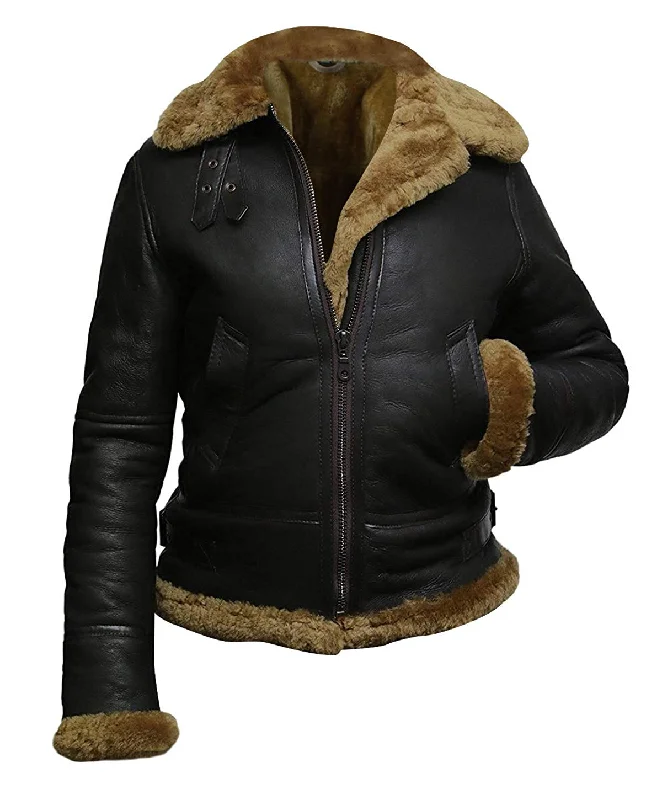 Women's Artificial Fur - Trimmed Sandals​ Womens Fur Aviator Flight Jacket