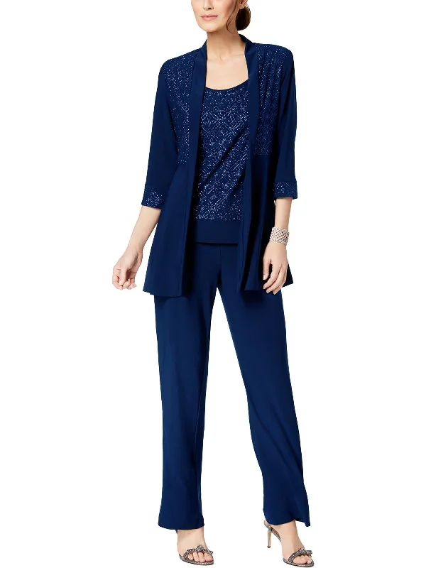 Plus Size Women's Faux Fur - Trimmed Blazers in Black for a Luxurious Look Womens Glitter 2PC Pant Suit Plus Size Women's Faux Fur - Trimmed Blazers in Black for a Luxurious Look Womens Glitter 2PC Pant Suit