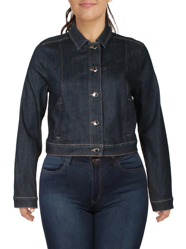 Women's windbreaker jackets with adjustable hoods for windy days  Womens Jean Short Denim Jacket