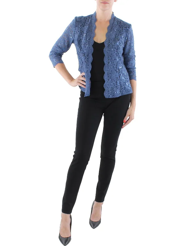 Oversized Women's Printed Blazers in Animal Patterns for a Statement Piece Womens Lace Open Front Collarless Blazer