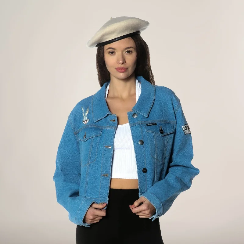 Women's denim jackets with distressed details for a casual and edgy look Women's Looney Tunes Bugs Bunny Denim Jacket Women's denim jackets with distressed details for a casual and edgy look Women's Looney Tunes Bugs Bunny Denim Jacket