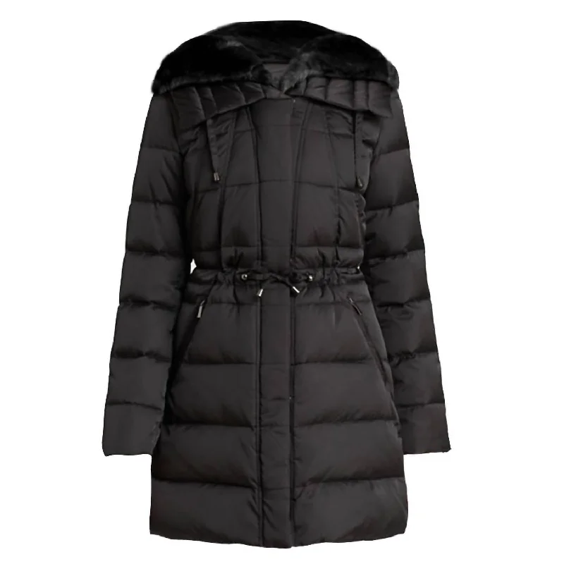 eco - friendly down coat made from recycled materials​ Women's Quilted Faux Fur Puffer Jacket Coat In Black