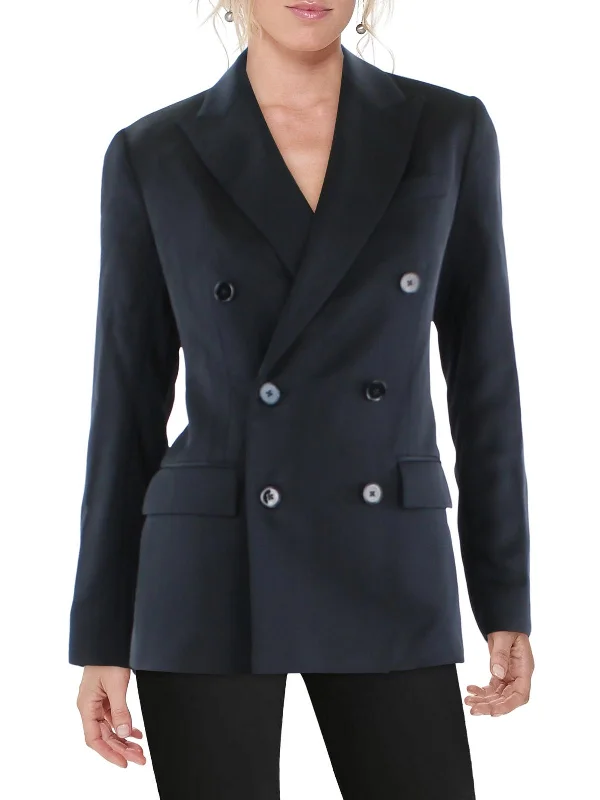 Plus Size Women's Military - Inspired Blazers with Gold Accents for a Bold Look Womens Satin Business Double-Breasted Blazer