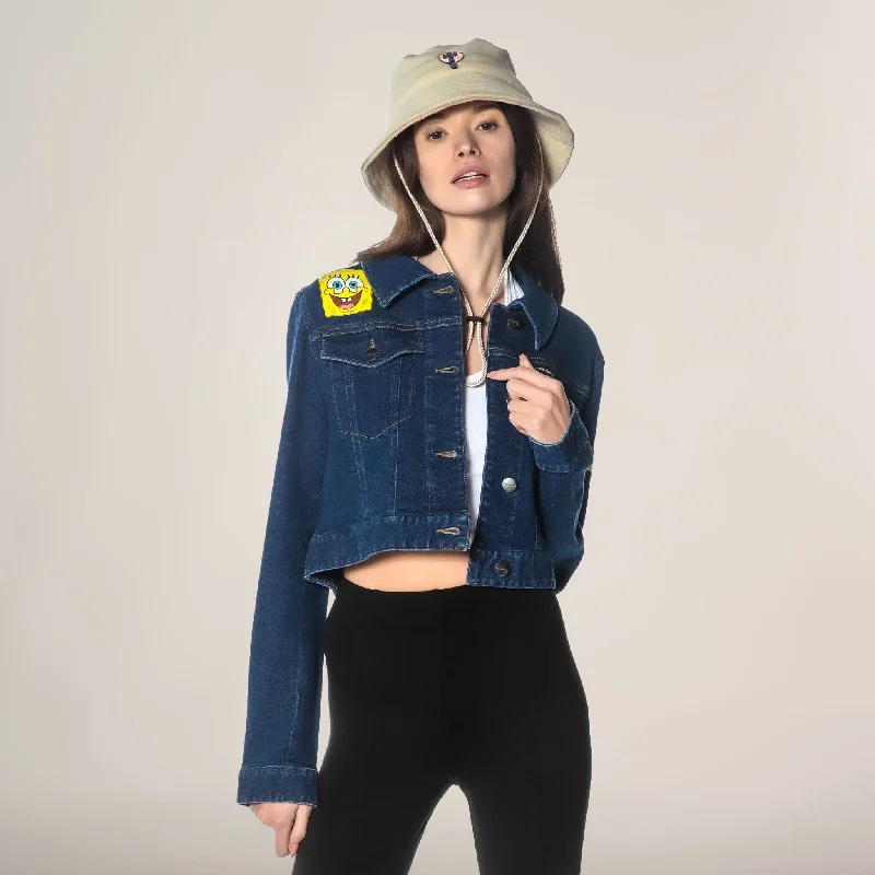 Fringed Denim Top with a Bohemian Flair Women's Spongebob Denim Trucker Jacket