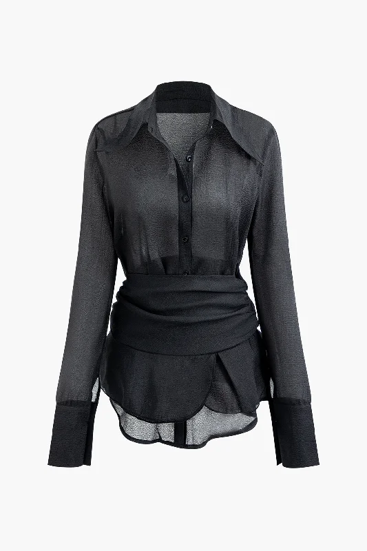 Skirts for a holiday Solid Button Up Long Sleeve Shirt And Ruffle Hem Mini Skirt Set Skirts for a holiday Solid Button Up Long Sleeve Shirt And Ruffle Hem Mini Skirt Set