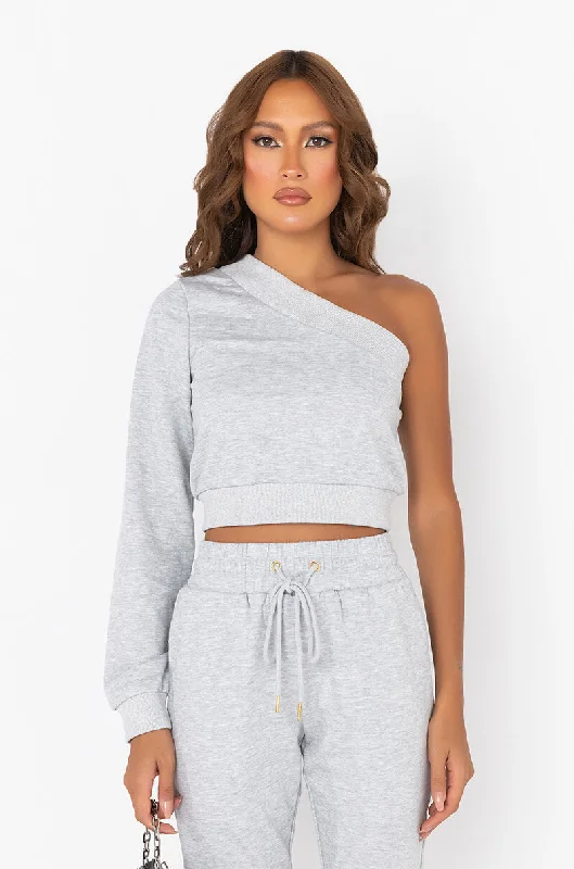 Women's sherpa - lined hoodie for extreme cold weather outdoor activities A MOMENT APART OFF THE SHOULDER SWEATSHIRT HEATHER GREY Women's sherpa - lined hoodie for extreme cold weather outdoor activities A MOMENT APART OFF THE SHOULDER SWEATSHIRT HEATHER GREY