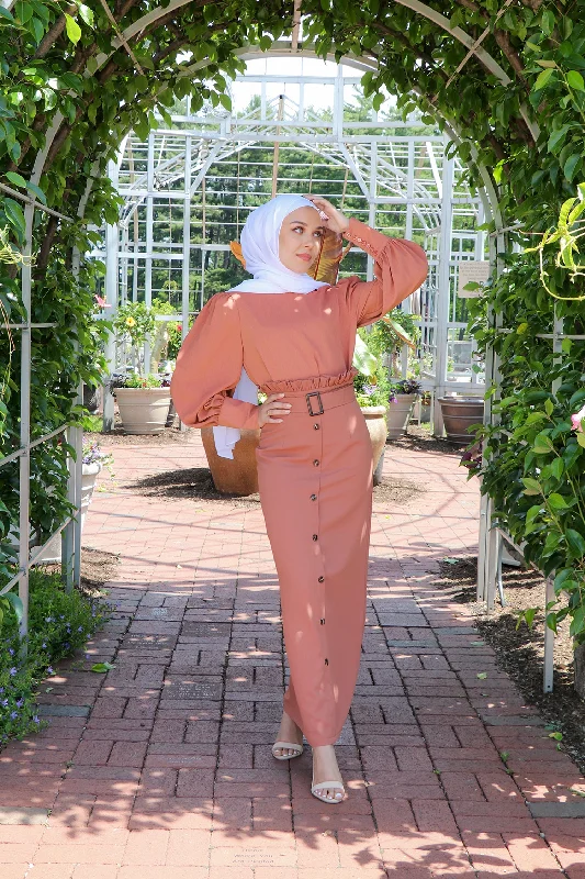 A - line cotton skirts for work Aliya Premium Skirt- Peach