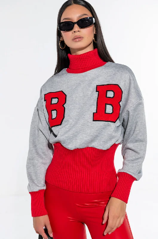 Women's crew - neck sweatshirt in a heather gray shade for a classic and versatile option BB SWEATSHIRT with patches HEATHER GREY Women's crew - neck sweatshirt in a heather gray shade for a classic and versatile option BB SWEATSHIRT with patches HEATHER GREY