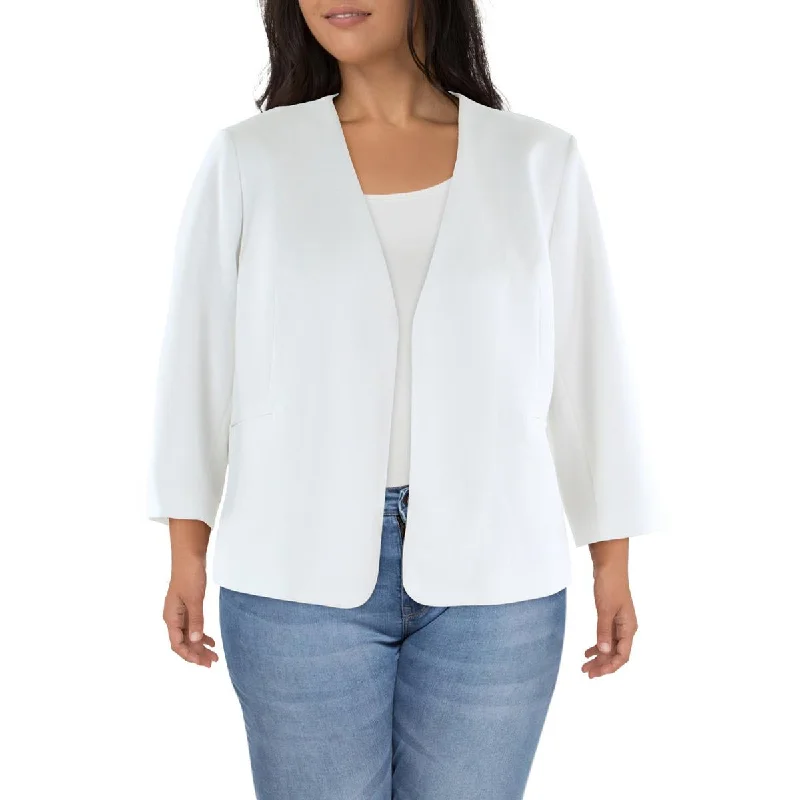 Plus Size Women's Military - Inspired Blazers with Gold Accents for a Bold Look Plus Womens Crepe Business Open-Front Blazer