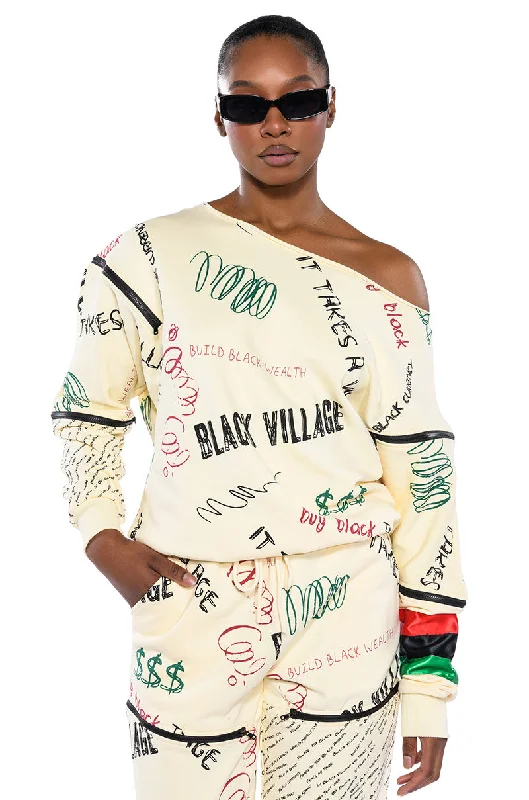 Women's hoodie with a detachable hood for customizable styling BLACK VILLAGE FOUNDATION ZIPPER DETAIL SWEATSHIRT Women's hoodie with a detachable hood for customizable styling BLACK VILLAGE FOUNDATION ZIPPER DETAIL SWEATSHIRT