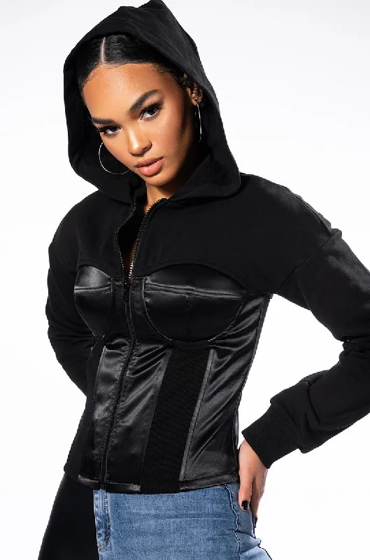 Women's quarter - zip sweatshirt made of organic cotton for eco - conscious fashion BOSS MOVES CORSETED ZIP UP SWEATSHIRT Women's quarter - zip sweatshirt made of organic cotton for eco - conscious fashion BOSS MOVES CORSETED ZIP UP SWEATSHIRT