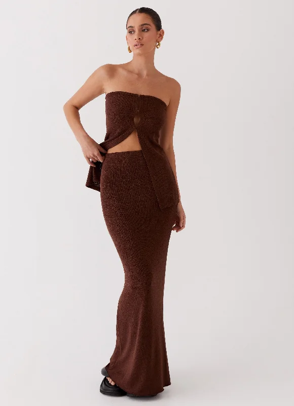 Printed chiffon skirts for spring Delicate Lady Knit Maxi Skirt - Chocolate
