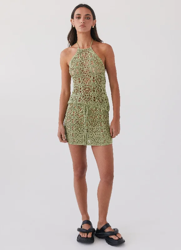 Skirts with ruffled hems Free Mind Crochet Mini Skirt - Light Olive