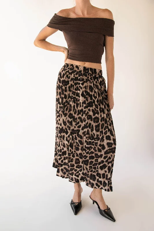 Striped skirts for a nautical look LEOPARD PLEATED MAXI SKIRT