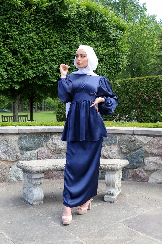 Skirts with a tassel trim Luxe Satin Skirt- Navy Blue