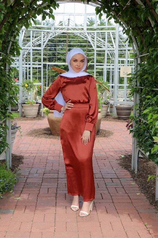 Skirts with a jacquard pattern Luxe Satin Skirt- Burnt Orange