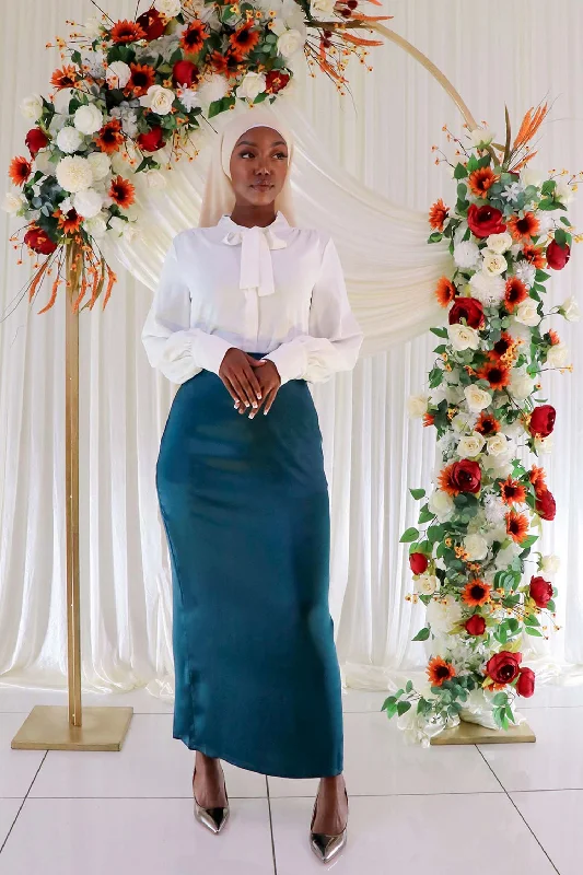 Skirts for a business trip Luxe Satin Skirt- Dark Teal
