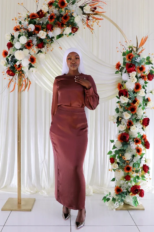 Skirts with a handkerchief hem Luxe Satin Skirt- Rusty Pink