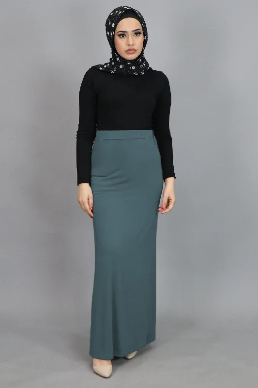 Skirts with a dropped waist Mint Gray Spandex Maxi Skirt