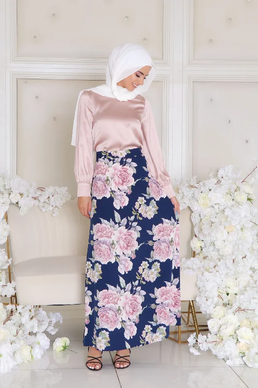 A - line skirts for a slimming effect Naomi Floral Skirt- Navy Blue