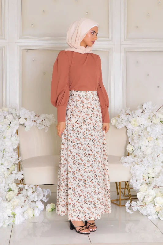 Plus size casual skirts for women Naomi Floral Skirt- Off White
