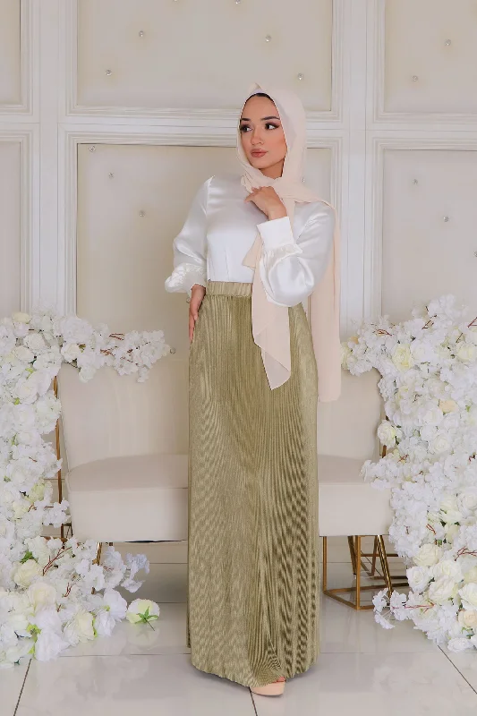 Skirts with a beaded embellishment Naomi Pleated Skirt- Sage Green