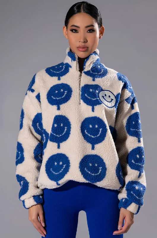 Women's oversized cropped hoodie with drawstrings for a trendy look POSITIVE VIBES HAPPY FACE ZIP UP SWEATSHIRT Women's oversized cropped hoodie with drawstrings for a trendy look POSITIVE VIBES HAPPY FACE ZIP UP SWEATSHIRT