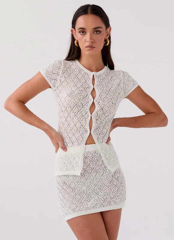Pleated skirts for office wear Prairie Petal Knit Mini Skirt - White