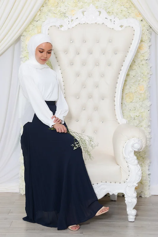 Sheath skirts for formal occasions Premium Chiffon Pleated Skirt- Navy Blue