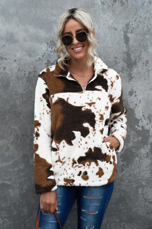 Women's zip - up sweatshirt in pastel blue for a soft and stylish outfit Quarter-Zip Long Sleeve Teddy Sweatshirt