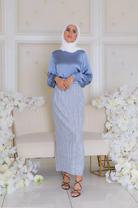 Skirts with decorative buttons Rosa Pleated Skirt - Blue Gray