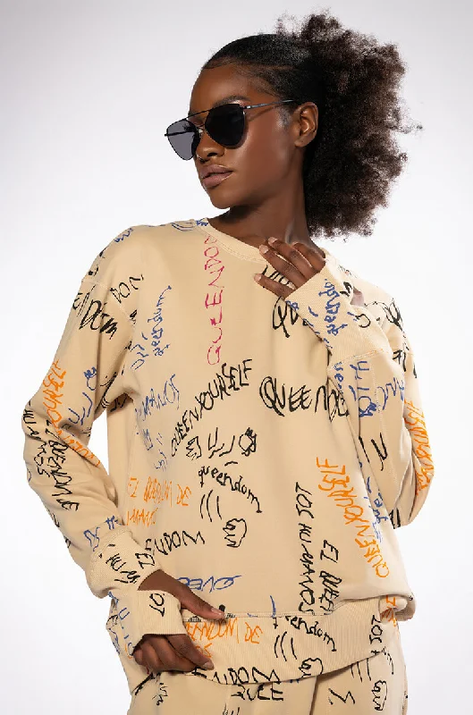 Women's zip - up sweatshirt in pastel blue for a soft and stylish outfit ROYALTY DRAWING CREWNECK SWEATSHIRT Women's zip - up sweatshirt in pastel blue for a soft and stylish outfit ROYALTY DRAWING CREWNECK SWEATSHIRT