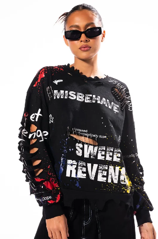 Women's tie - dye hoodie in bright colors for a retro and eye - catching style THAT GIRL IS POISON DISTRESSED CREW NECK SWEATSHIRT Women's tie - dye hoodie in bright colors for a retro and eye - catching style THAT GIRL IS POISON DISTRESSED CREW NECK SWEATSHIRT