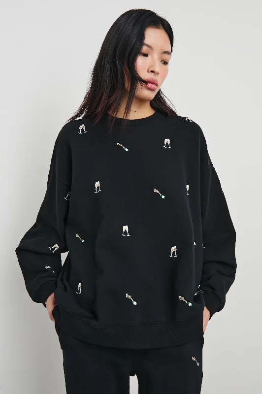 Women's sherpa - lined hoodie for extreme cold weather outdoor activities THE VARSITY SWEATSHIRT - BLACK CHAMPAGNE EMBROIDERY