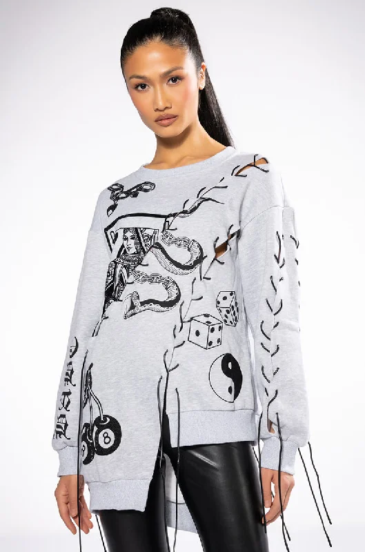 Women's fleece - lined hoodie with thumbholes for warmth in winter VERY LIKELY OVERSIZED GRAPHIC LACE UP SWEATSHIRT Women's fleece - lined hoodie with thumbholes for warmth in winter VERY LIKELY OVERSIZED GRAPHIC LACE UP SWEATSHIRT