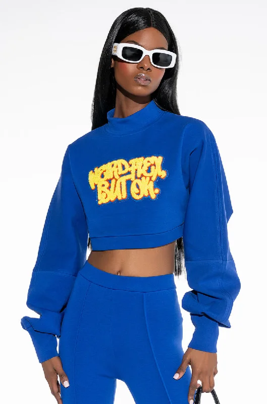 Women's sweatshirt with a mesh panel insert for breathability during workouts WEIRD FLEX BUT OKAY SWEATSHIRT Women's sweatshirt with a mesh panel insert for breathability during workouts WEIRD FLEX BUT OKAY SWEATSHIRT