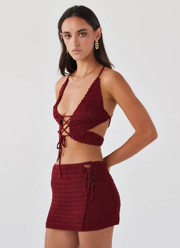 High - waisted skirts for tummy control Wild Hearts Crochet Mini Skirt - Cherry Rose